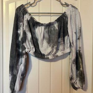 Blue Blush Black and White Tie-Dye Blouse